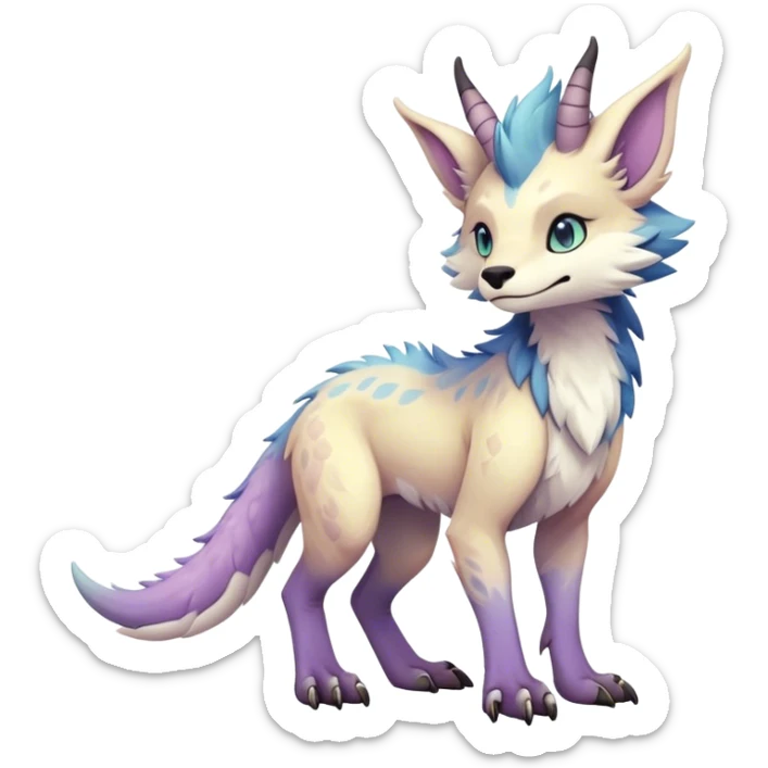 Feral Rare Fantasy cute pastel Vernid-Sergal-animal-creature-hybrid by LiLaiRa, markings, tufted ears, full body sticker