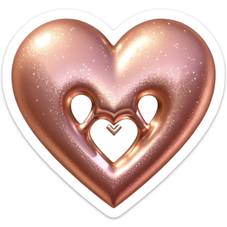 Edit the glittery gold color heart to a glittery rose gold color heart with a subtle gradient and no border. Keep the background transparent. Maintain the glittery texture and subtle gradient effect in rose gold tones sticker
