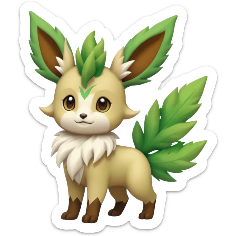 Kawaii cute cool feral Sprigatito-Leafeon-Shaymin-Fakémon-hybrid (full body) sticker