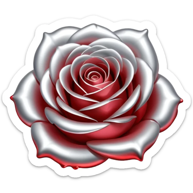 A rose emoji made of liquid silver metal minimalistic iOS emoji style, centered sticker