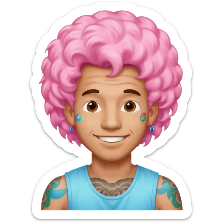 happy colorful puffy haired man made out of cotton candy with braces and tattoos and just face not holding anything sticker