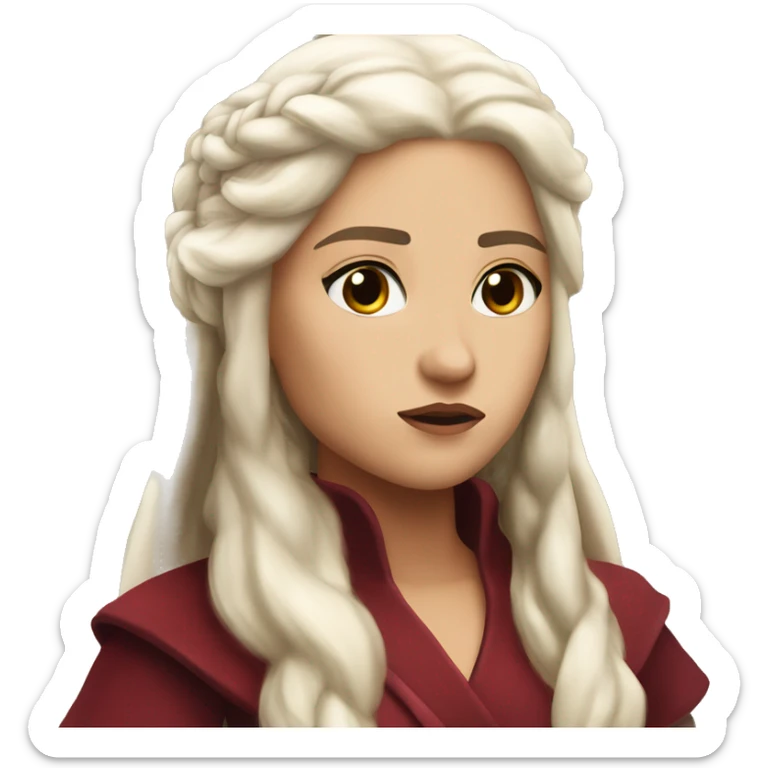 daenerys tan skin dark eyes serious look long hair dark red clothing feminine  sticker