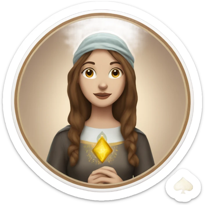 a white girl with brown hair playing tarot card sticker