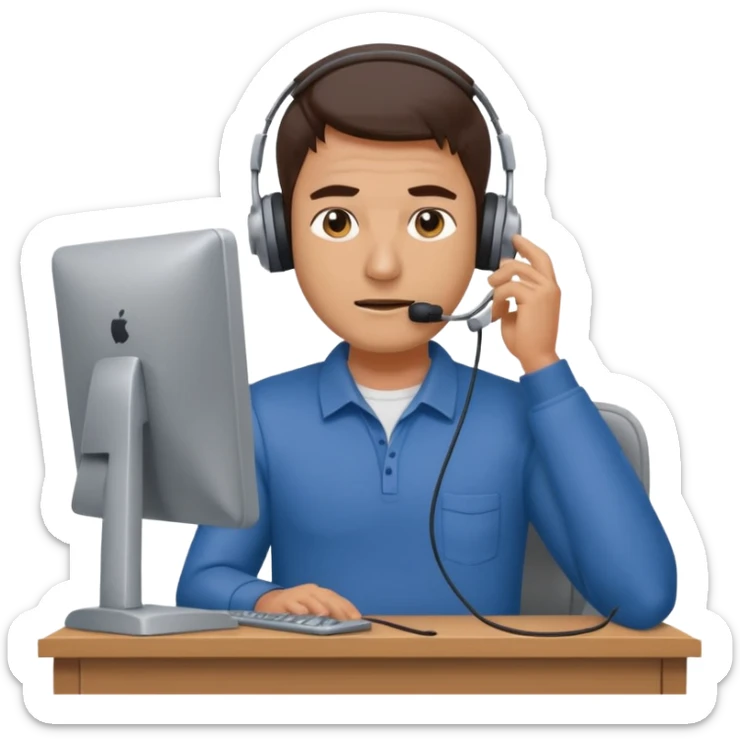 mean looking phone scammer in sketchy call center from pakistan working our of bedroom sticker