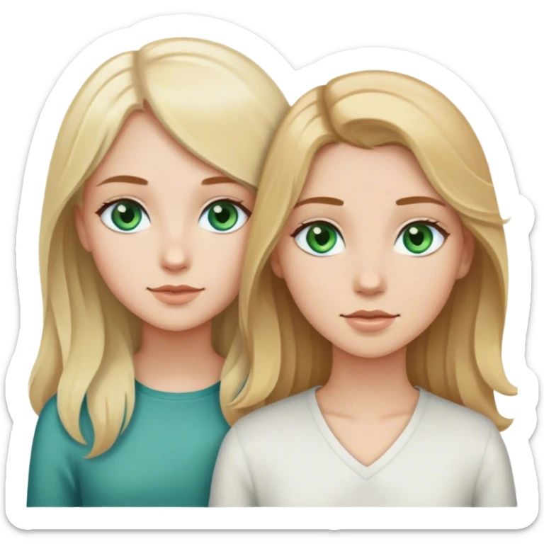 two girls one with blue eyes and blonde straight hair and the other one with green eyes and brown wavy hair sticker