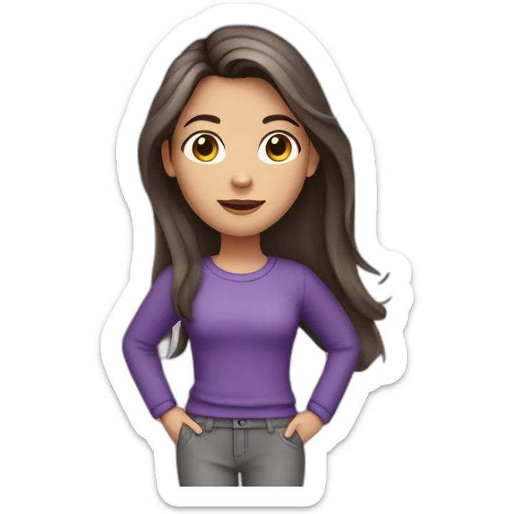a brunette girl with long hair in a purple jumper and gray pants sticker