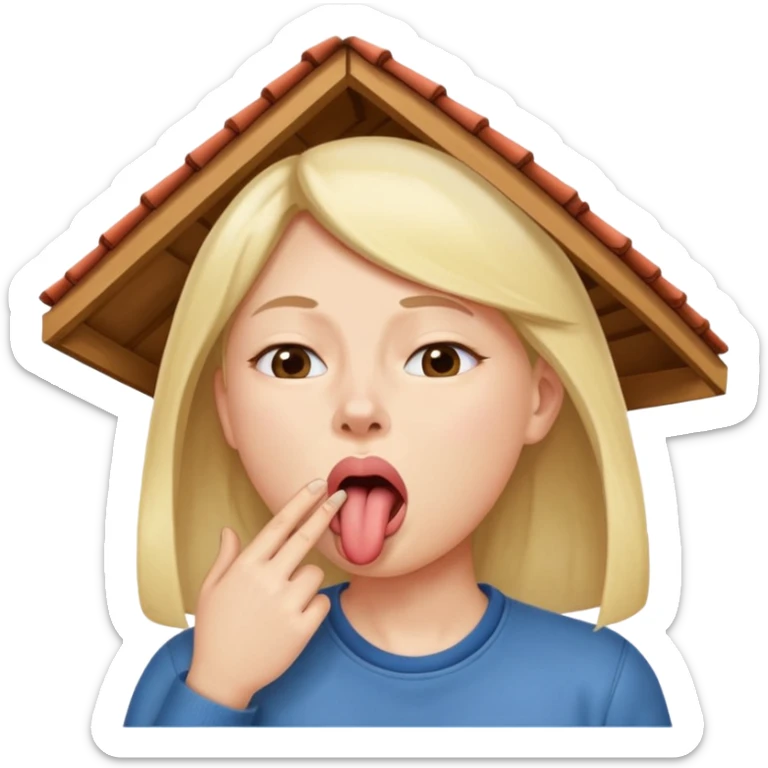 person demonstrating mewing, pressing tongue to roof of mouth, closed lips, neutral expression sticker