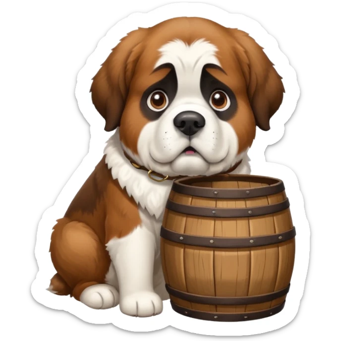 saint bernard swiss rescue dog with barrel around the neck in snowy mountains sticker