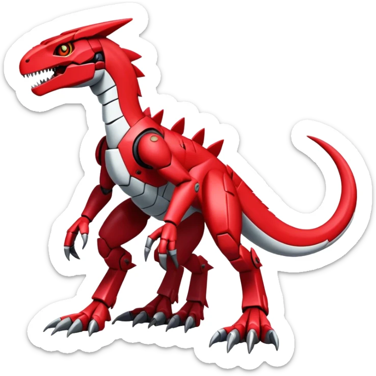  Cool Edgy Futuristic Red Digimon-Fakemon-Guilmon-Velociraptor-Mecha full body sticker