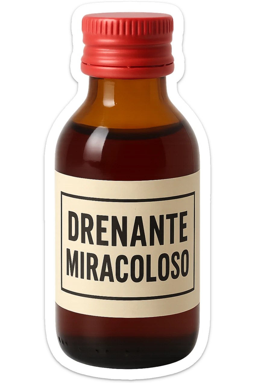 boccetta di drenante da bere, con la scritta "DRENANTE MIRACOLOSO" SULL'ETICHETTA sticker