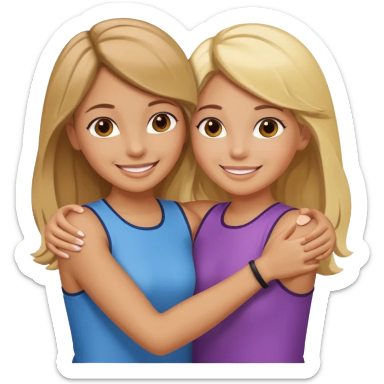 Two Girls with their arms around each other at summer camp one blonde one brown hair sticker