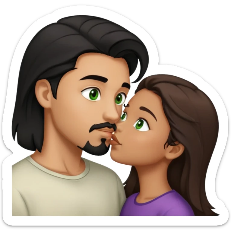 Boy with goatee￼ and black hair brown eyes kinda tan kissing girl brown hair green eyes a little tan sticker