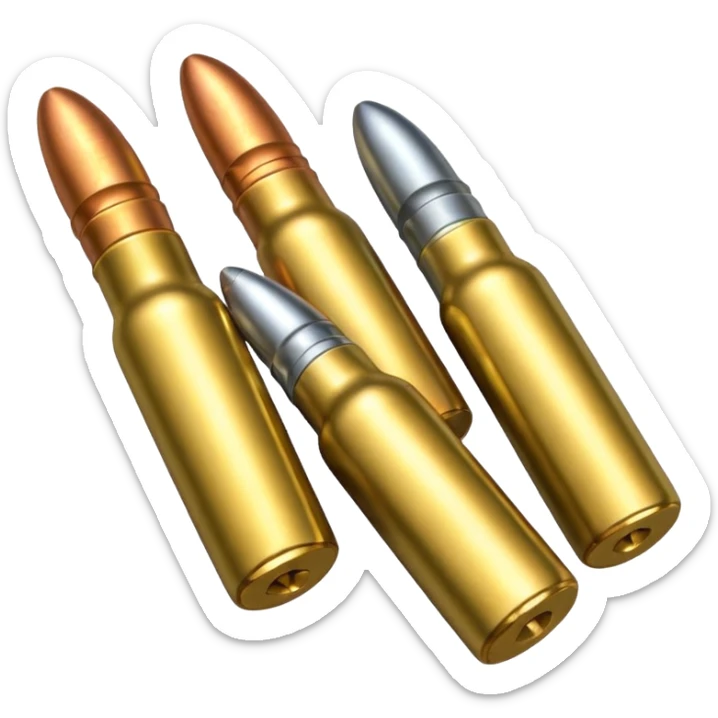 five gun bullets. four of them of one color and the fifth one of another color sticker
