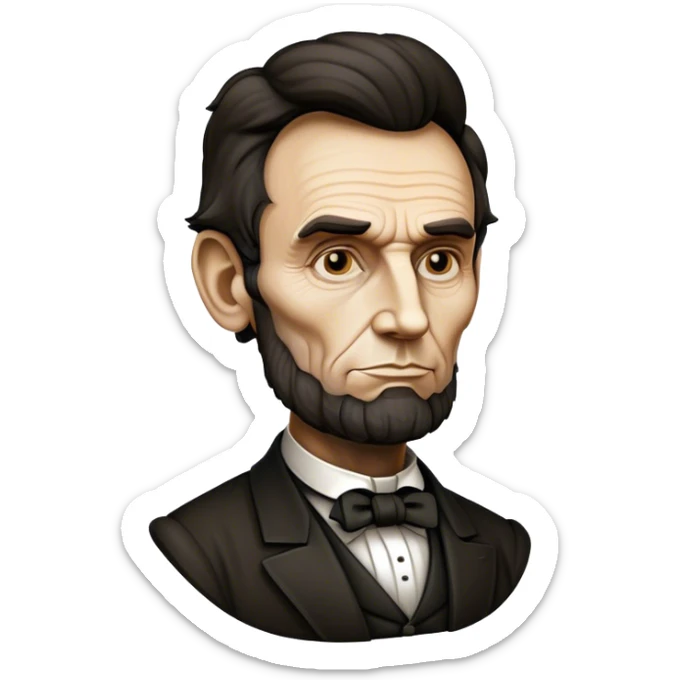 Cinematic Realistic Abraham Lincoln Portrait Emoji, depicted as a stoic iconic statesman with a tall dignified silhouette and thoughtful expression, rendered with detailed textures and dramatic historical lighting that captures his timeless presence. sticker