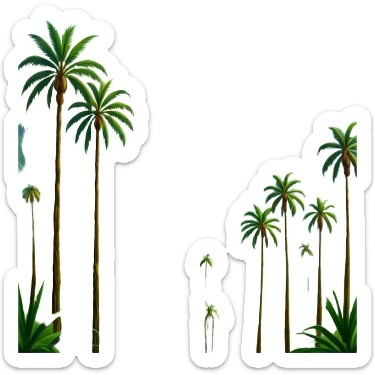 Cinematic Realistic Cocora Valley Landmark Emoji, featuring towering wax palm trees swaying in the misty green valley, with rolling hills and distant mountain peaks bathed in warm morning light. sticker