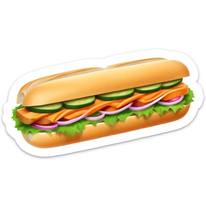 Banh Mi Cinematic Realistic Banh Mi Sandwich Dish Emoji, depicted as a simple, small baguette filled with fresh ingredients, rendered with crisp textures and vibrant, inviting lighting. sticker