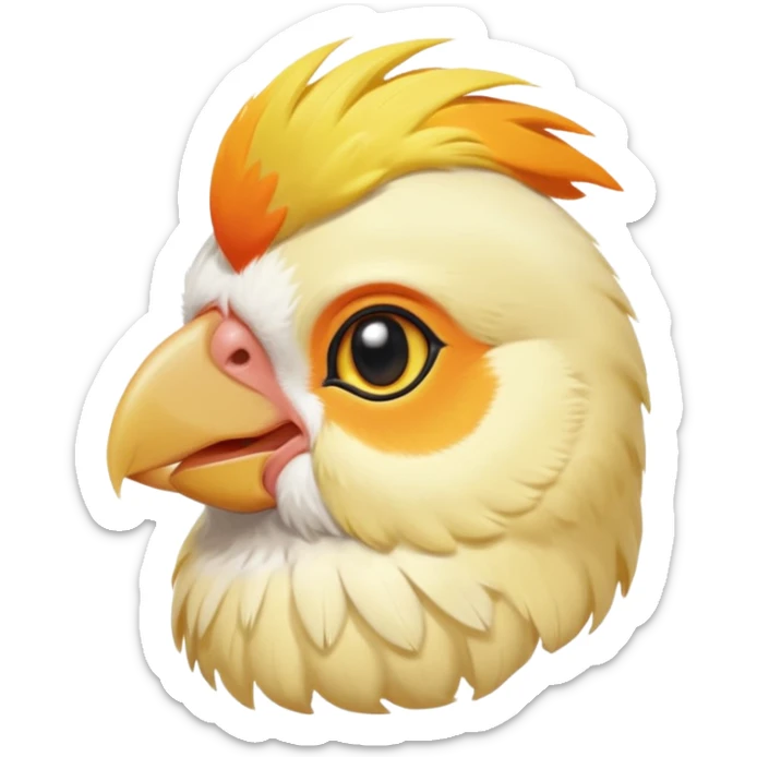lutino cockatiel emoji, head tilt, yellow crest and orange cheeks, cute and friendly sticker