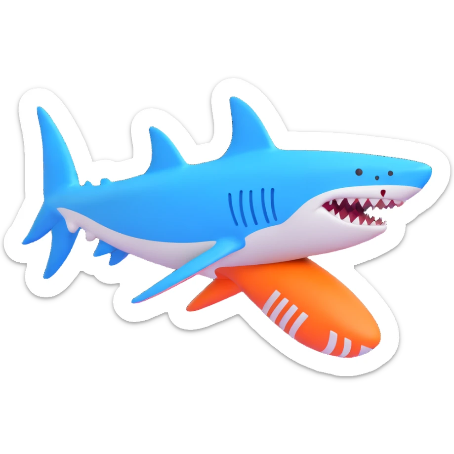 blue shark with blue Nike tennis shoes, running on land sticker