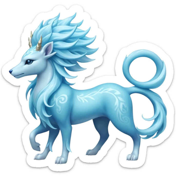 Crystalline Transparent-Cyan Smooth-Fractal Ice-Carved Regal Suicune-Amaura-fusion-creature (full body) sticker