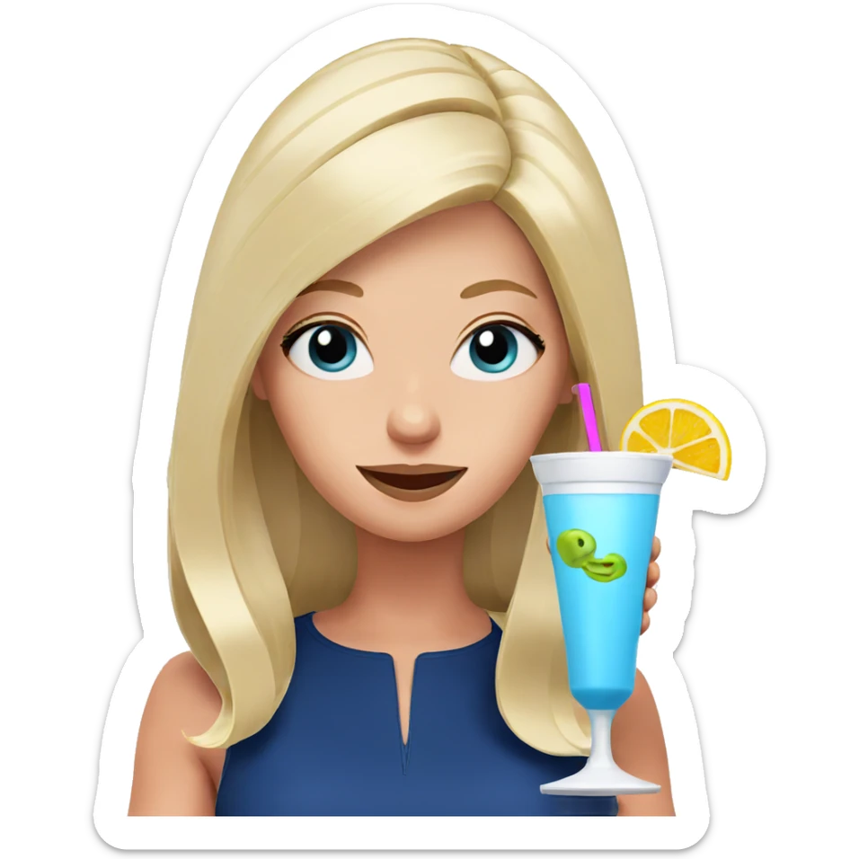 blonde girl smiling with drink sticker