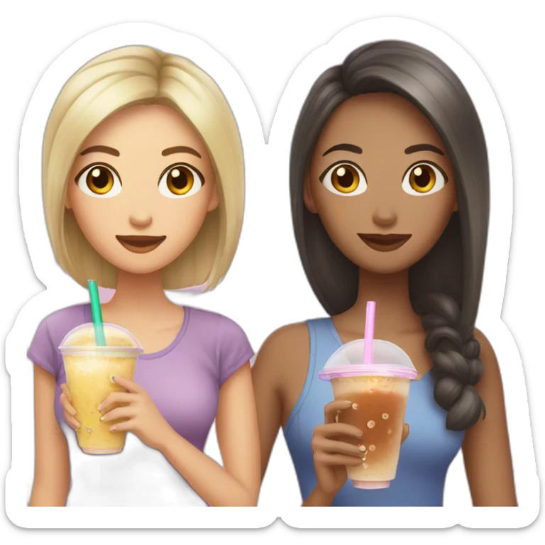 Woman with long hair and woman with short hair drinking bubble tea sticker