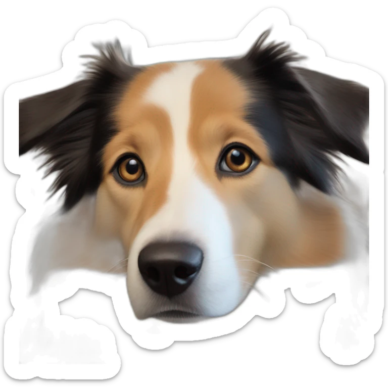 white and black dog with dark brown eyes happy  short hair mixed breed as border collie 2 years old with sticker