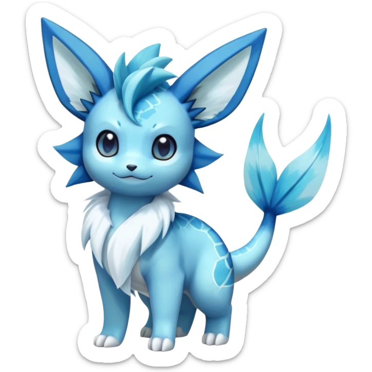 Kawaii Vaporeon-Glaceon-Pokemon-Digimon-hybrid, full body, 4 legs sticker