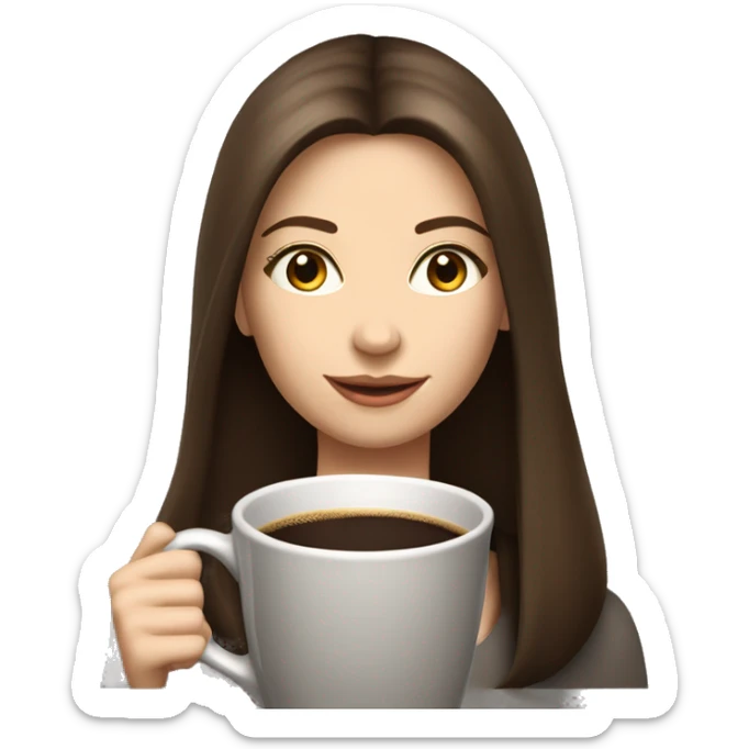 Pretty woman with long straight brown hair and pale skin usias a saucer for a large coffee mug sticker