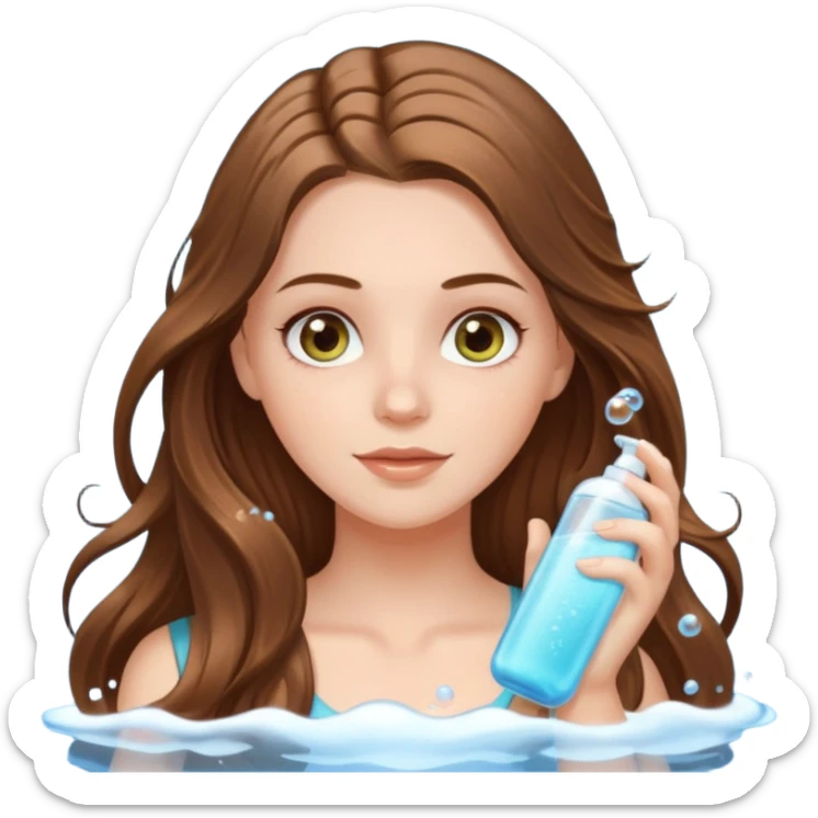 white long brunette hair girl with hazel eyes in the shower putting shampoo in with lots of bubbles sticker