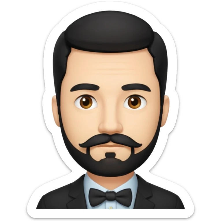 emoji of a 30-year-old man, mature appearance, gentleman features, black hair, beard and mustache, thoughtful expression sticker