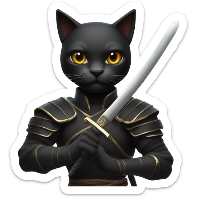 black humanoid cat with a katana in his hands in a stance allows the inscription Jeets sticker