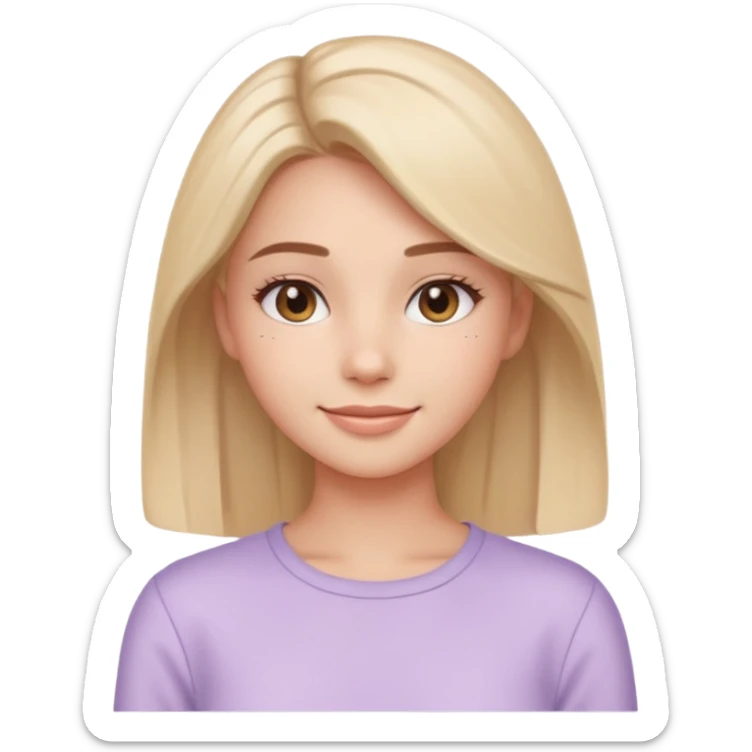 Clean girl influencer emoji-style character, head and shoulders portrait (chest-up crop), minimal makeup, natural glow skin, soft confident smile, sleek hair, neutral pastel outfit sticker