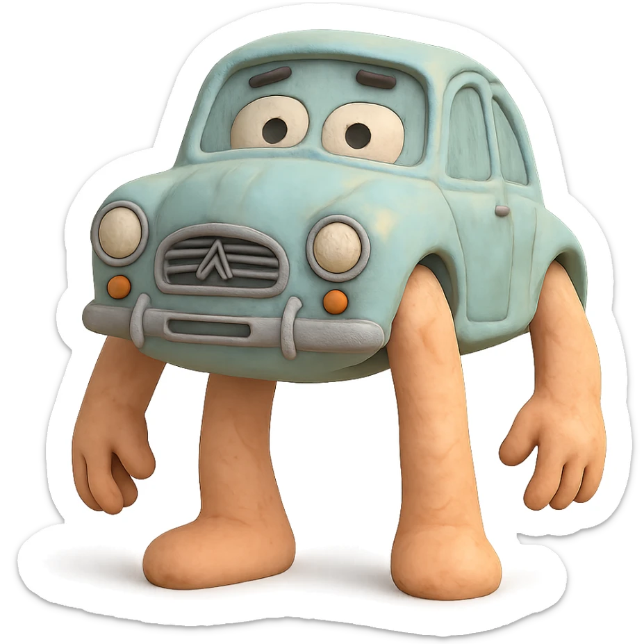 claymation style body with a French car face, pastel colors sticker