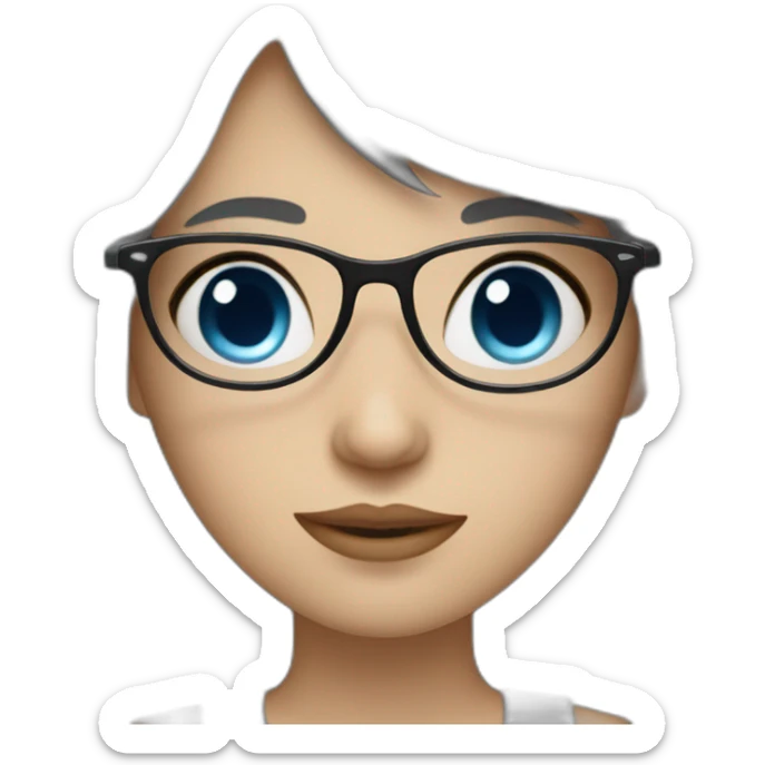 girl with blue eyes ,black hair fringe white skin and a little cheek and glasses sticker