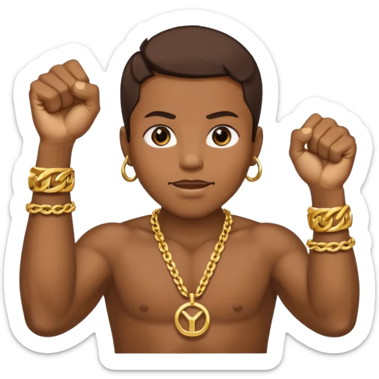 2 fists in the air one below on top like i got like hella money meme sticker