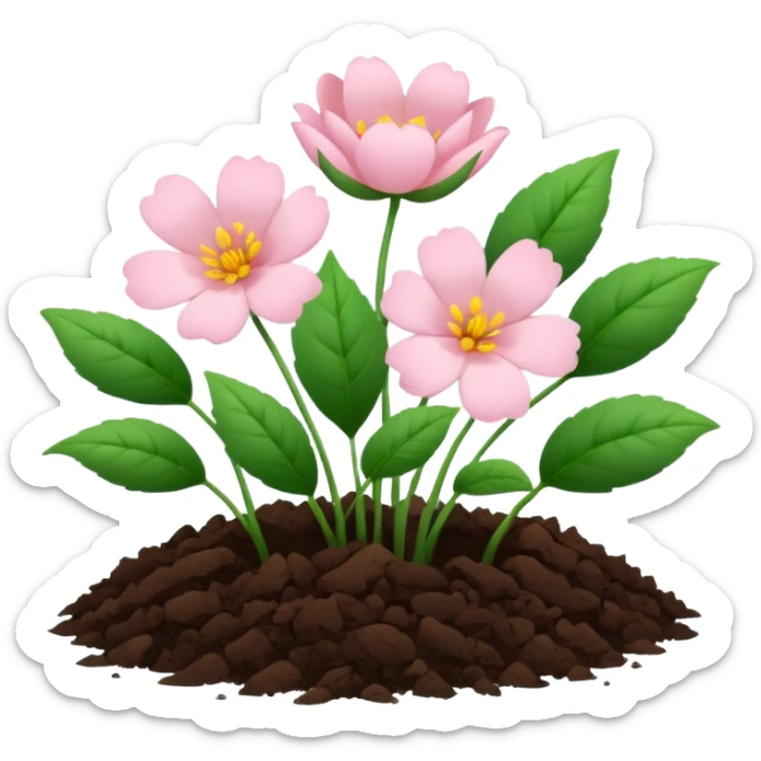 Aesthetic flowers and plants growing from the ground in colours of soft pink matching the deep green leaves (to describe/match with the word flourish) sticker