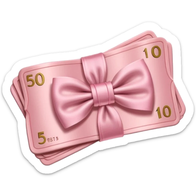 liasse de billets euros avec un noeud rose en satin rose poudré  sticker