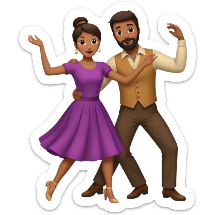 Husband and wife dansing, the man with a bun and beard brown and the girl with dark hair sticker