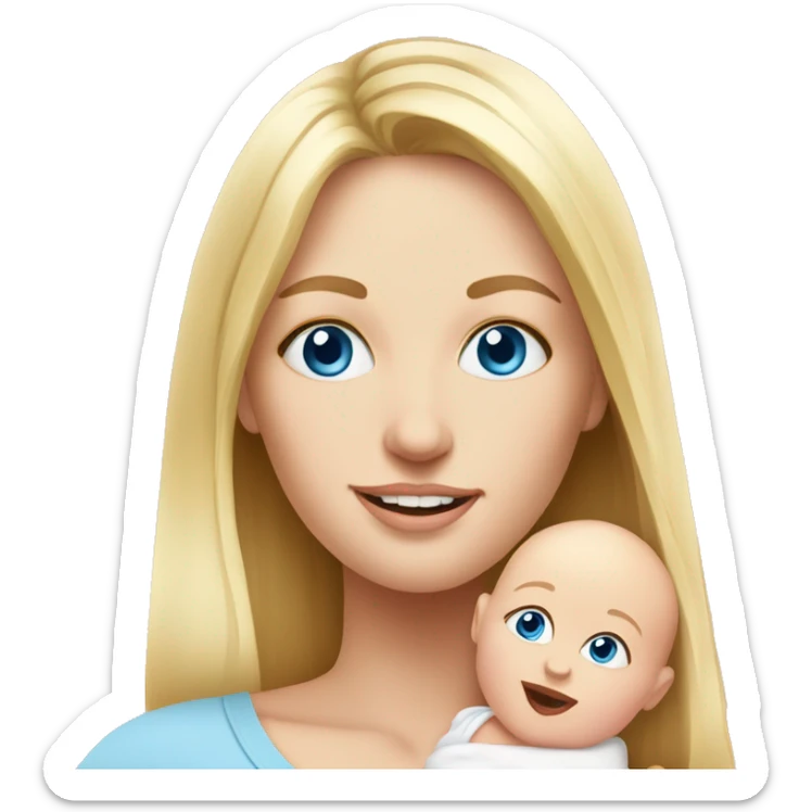 blue eyed blonde mom and newborn girl realistic pink sticker