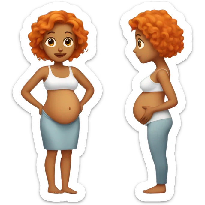 Tan girl with orange hair holding her pregnant stomach sticker