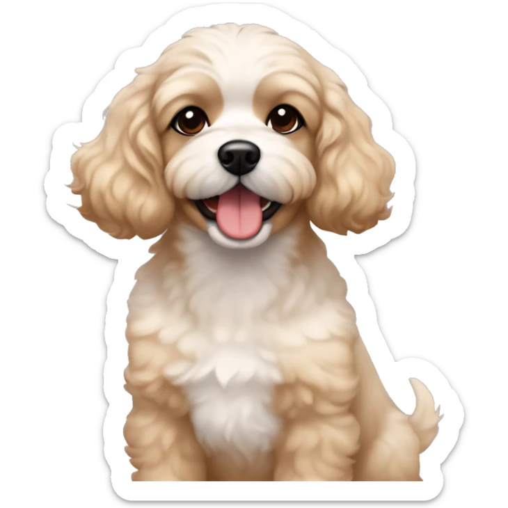 a young spanish woman with brown wavy hair bob cut and 1 little dog black with floppy ears, other black with ears up, bichon maltes and other color blonde floppy ears and showing tongue  sticker