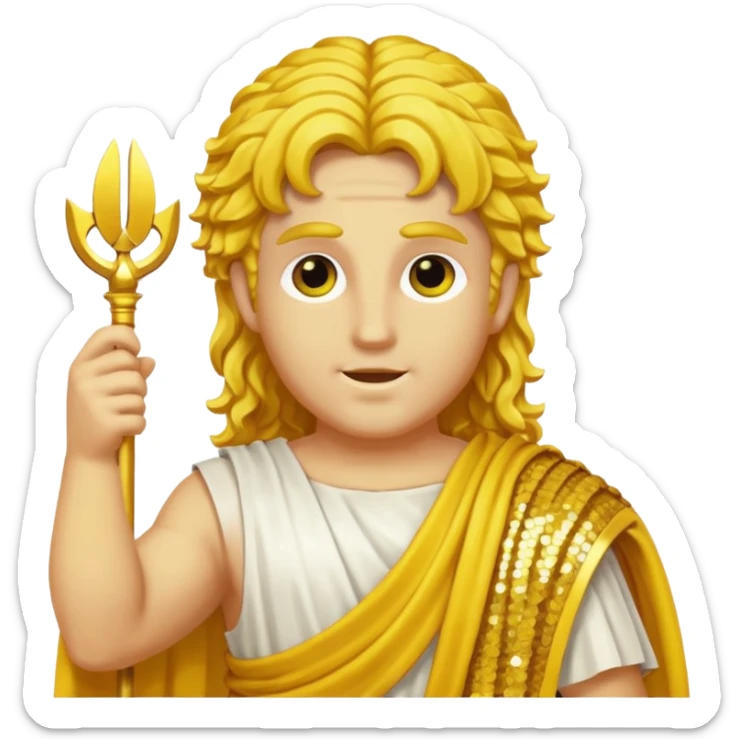 Apollo from Roman Deities with long yellow wavy hair, yellow sequin toga sticker