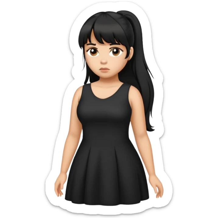 Latina girl with bangs black long hair in pony tail plus size black dress disappointed  sticker