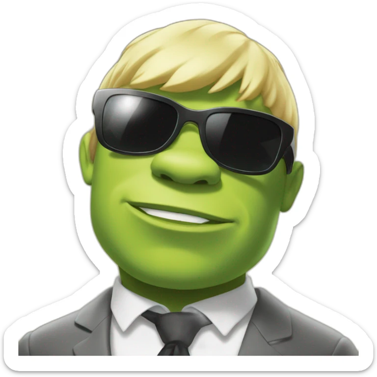super hot shrek kissing with white-guy-wearing-suit-with-short blonde-hair-and-black-sunglasses sticker