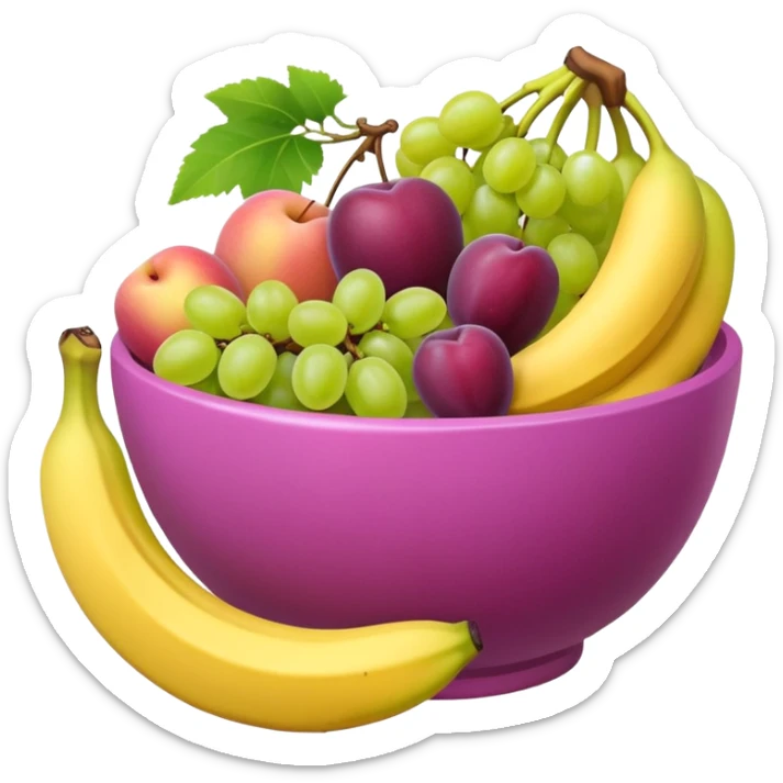 A pink bolw fully of all types os fruits, like a macedonia without red fruits sticker