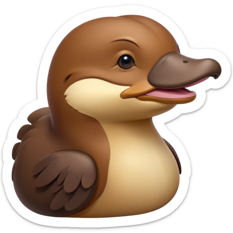 Cinematic Noble Platypus Portrait Emoji, Poised and regal, with a uniquely streamlined build and a sleek brown fur, a distinctive flat duckbill and broad, beaver-like tail, deep-set soulful eyes full of wonder, Simplified yet sharp and sophisticated features, highly detailed, glowing with a soft, dignified glow, high shine, intelligent and enigmatic, stylized with an air of aquatic curiosity, focused and attentive, soft glowing outline, capturing the essence of a watchful and confident oddity, so majestic it feels as though it could glide out of the screen with effortless authority! sticker