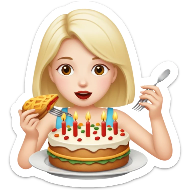 Birthday girl eating a feast of food  sticker