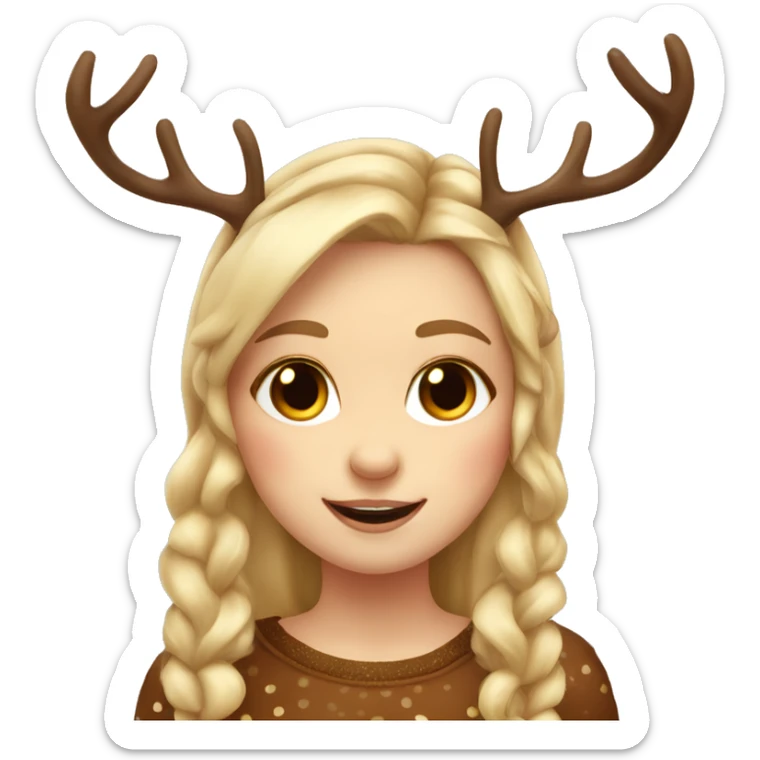 blonde reindeer girl long hair and antlers with cute dots wearing brown  sticker