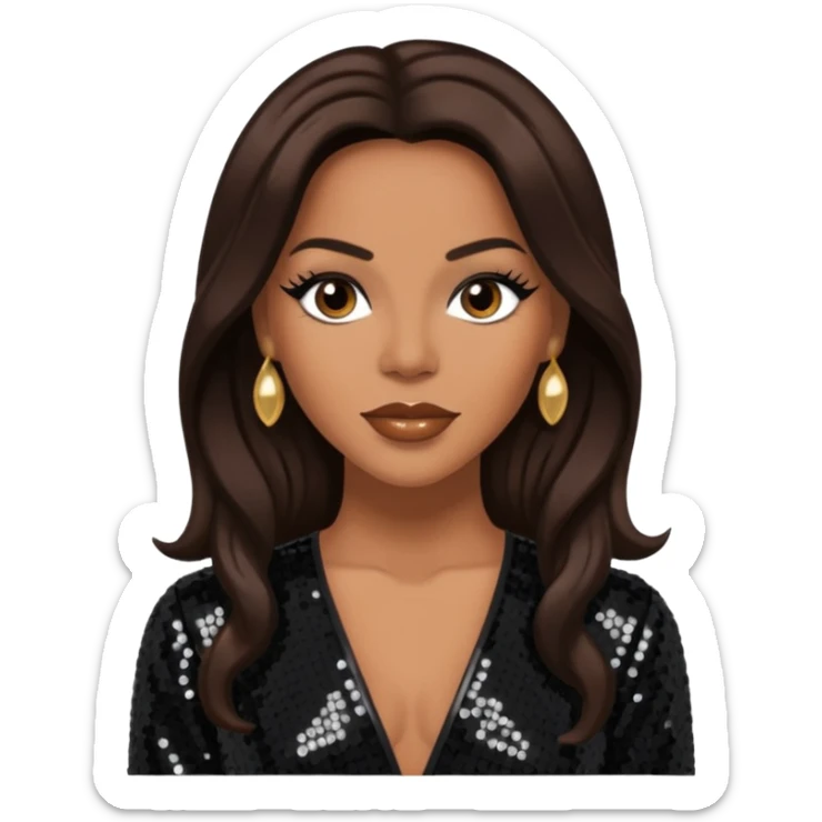 Cindy Herron from En Vogue with tan skin, long dark brown black sequin outfit sticker