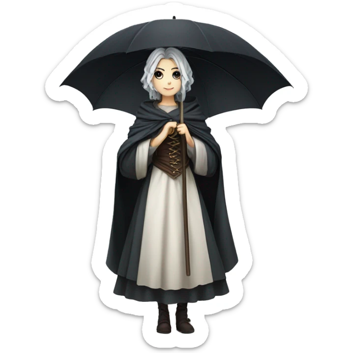 medieval gothic woman, anime style, gorgeous hair, beautiful dress, holding umbrella sticker